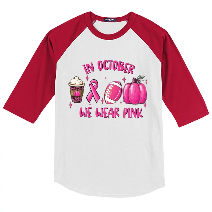 In October Breast Cancer Football Oktoberfest Halloween Kids Colorblock Raglan Jersey