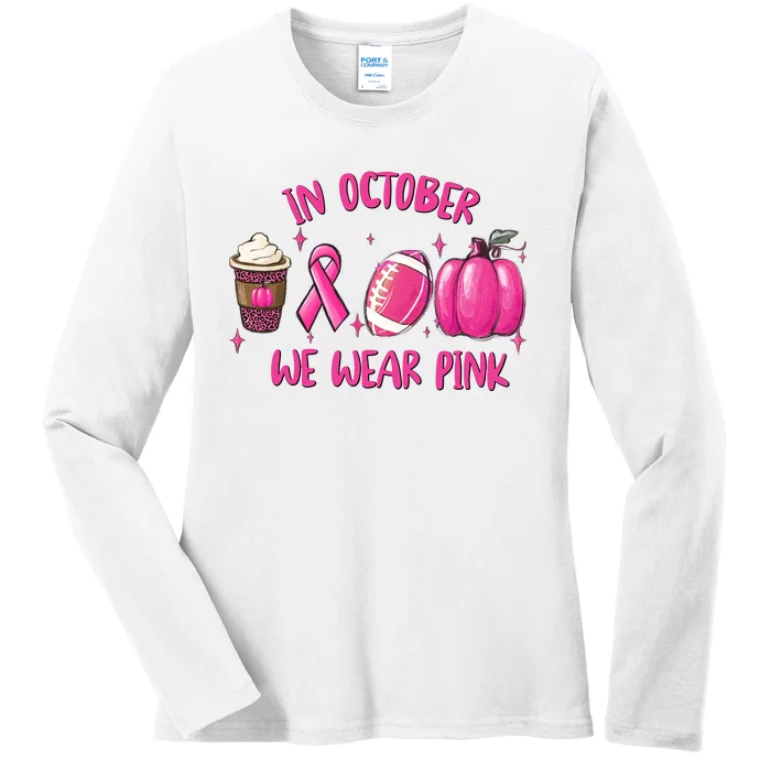 In October Breast Cancer Football Oktoberfest Halloween Ladies Long Sleeve Shirt