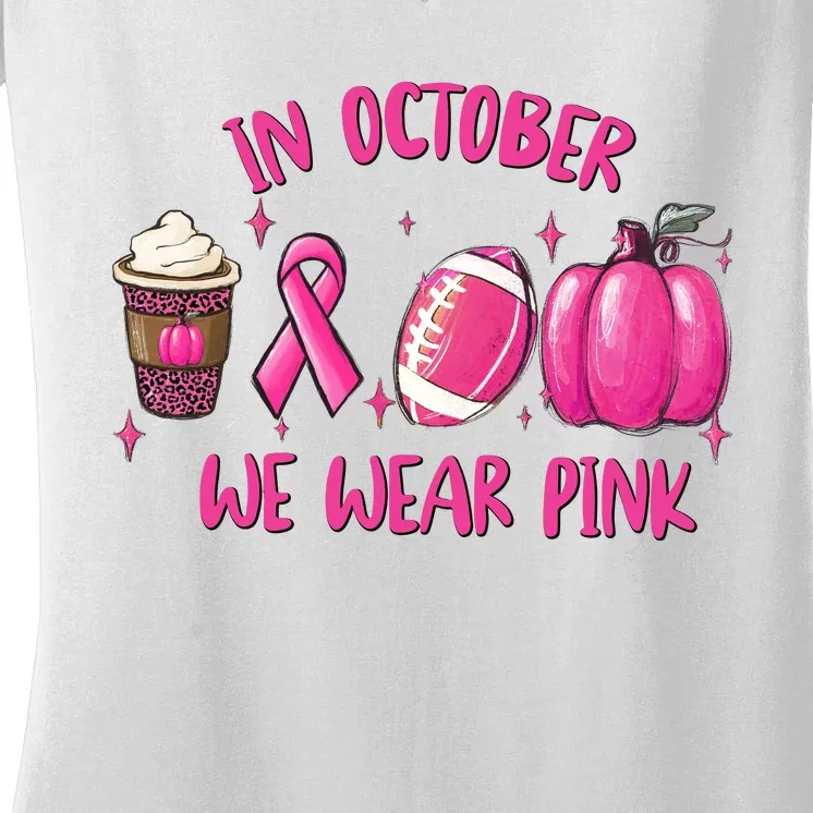 In October Breast Cancer Football Oktoberfest Halloween Women's V-Neck T-Shirt