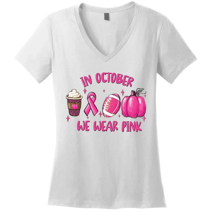 In October Breast Cancer Football Oktoberfest Halloween Women's V-Neck T-Shirt