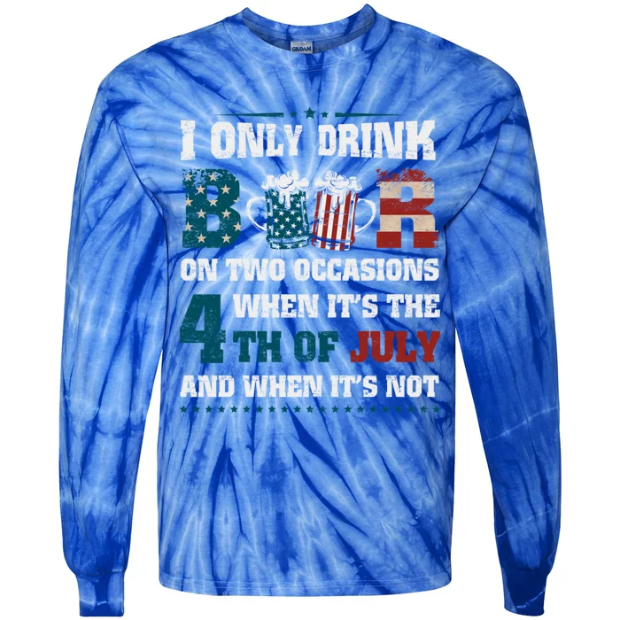 I Only Beer On Two Occasions Retro Us Flag 4th Of July Cute Gift Tie-Dye Long Sleeve Shirt