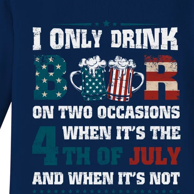 I Only Beer On Two Occasions Retro Us Flag 4th Of July Funny Gift Baby Long Sleeve Bodysuit