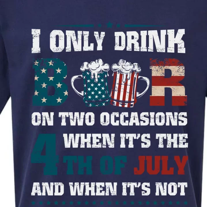 I Only Beer On Two Occasions Retro Us Flag 4th Of July Funny Gift Sueded Cloud Jersey T-Shirt