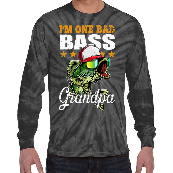 Im One Bad Bass Grandpa Bass Fishing Fathers Day Gift Tie-Dye Long Sleeve Shirt