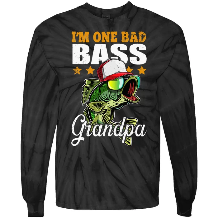 Im One Bad Bass Grandpa Bass Fishing Fathers Day Gift Tie-Dye Long Sleeve Shirt