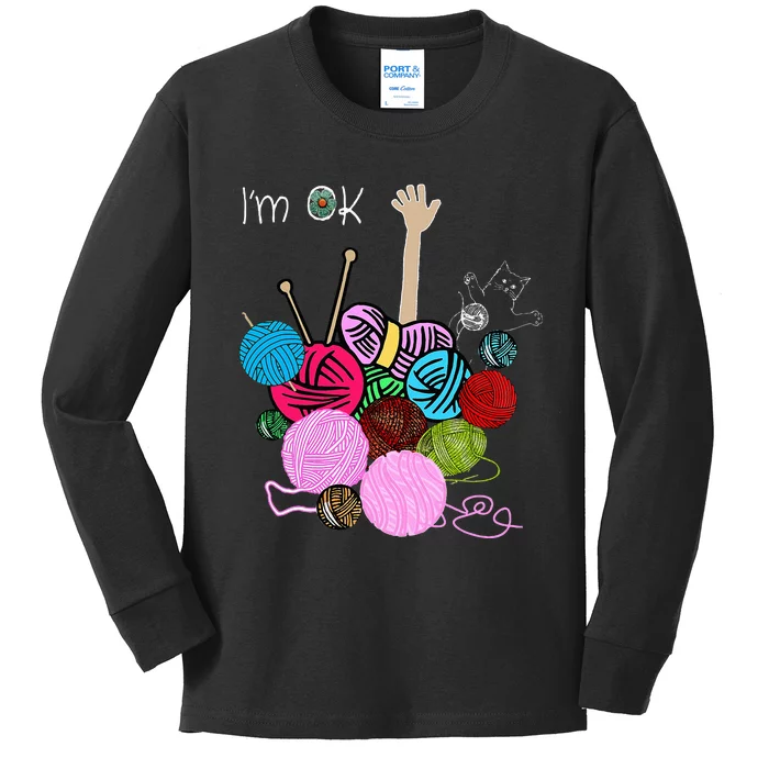 IM Ok Crochet And Knitting Funny Crocheting Kids Long Sleeve Shirt