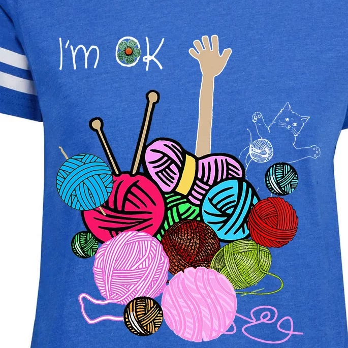 IM Ok Crochet And Knitting Funny Crocheting Enza Ladies Jersey Football T-Shirt