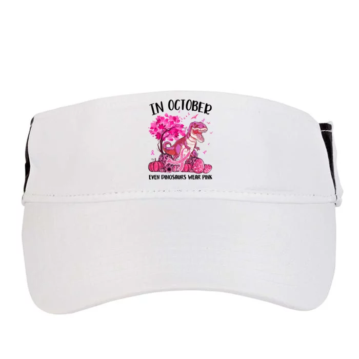 In October Even Dinosaur Wear Pink Ribbon Breast Cancer Gift Adult Drive Performance Visor