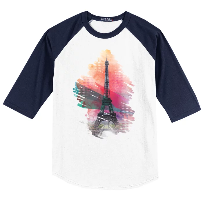 Illustration Of Eiffel Tower In Paris Baseball Sleeve Shirt