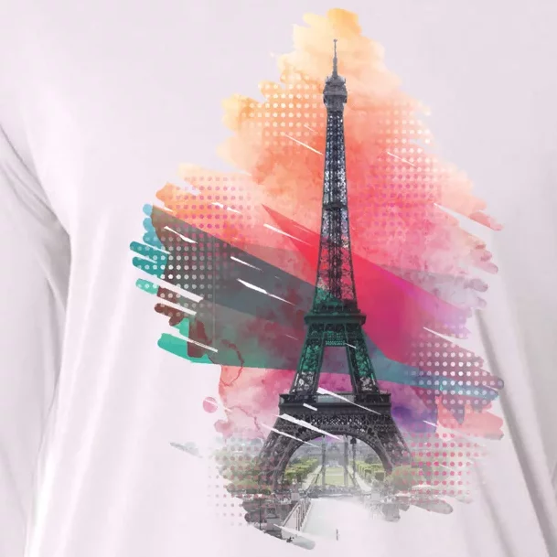 Illustration Of Eiffel Tower In Paris Cooling Performance Long Sleeve Crew