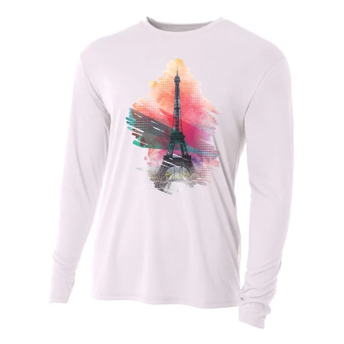 Illustration Of Eiffel Tower In Paris Cooling Performance Long Sleeve Crew