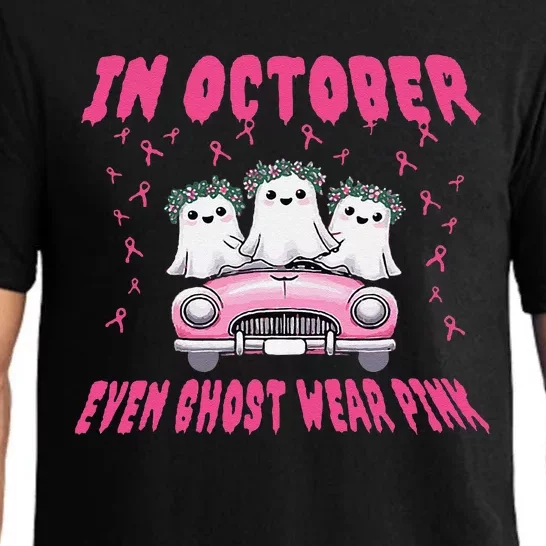 In October Even Ghost Wear Pin.K Halloween Breast Cancer Pajama Set