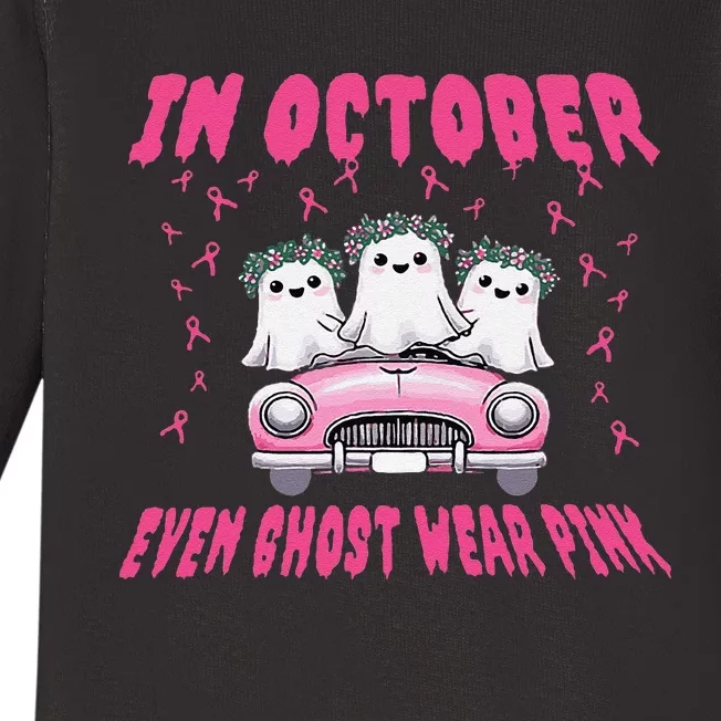 In October Even Ghost Wear Pin.K Halloween Breast Cancer Baby Long Sleeve Bodysuit