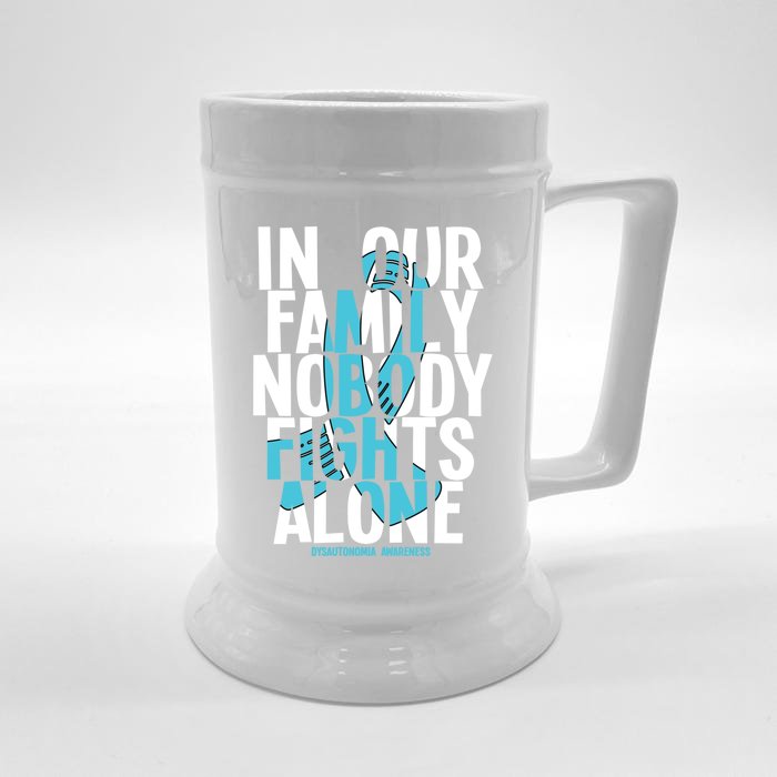 In Our Family Nobody Fights Alone Dysautonomia Awareness Gift Front & Back Beer Stein