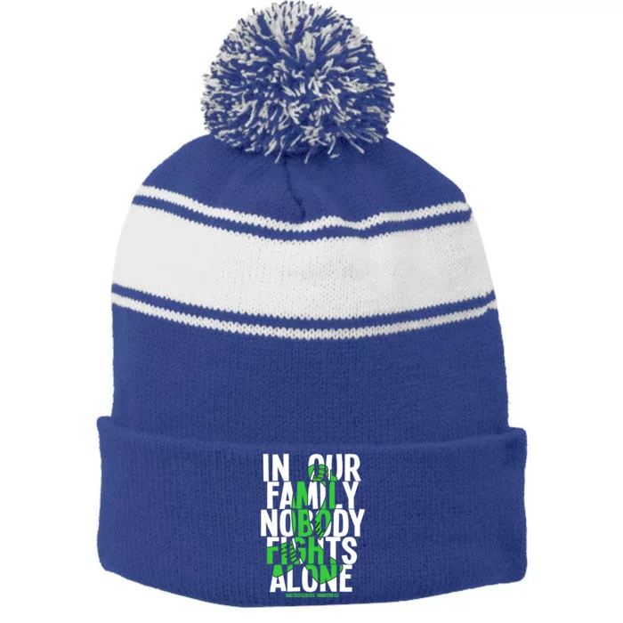 In Our Family Nobody Fights Alone Gastroschisis Awareness Gift Stripe Pom Pom Beanie