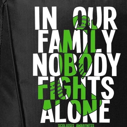 In Our Family Nobody Fights Alone Scoliosis Awareness Cool Gift City Backpack