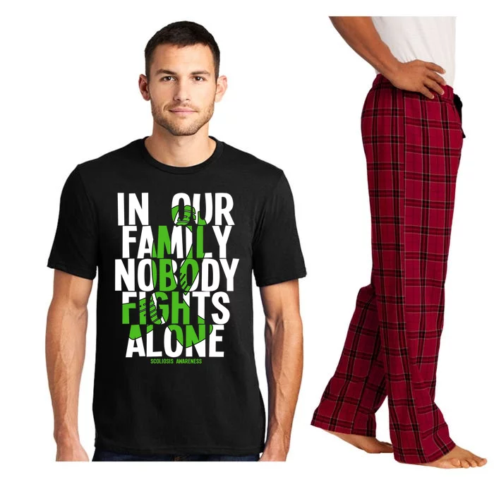 In Our Family Nobody Fights Alone Scoliosis Awareness Cool Gift Pajama Set