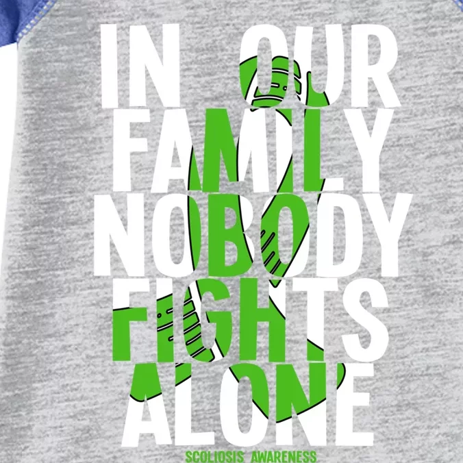 In Our Family Nobody Fights Alone Scoliosis Awareness Cool Gift Infant Baby Jersey Bodysuit