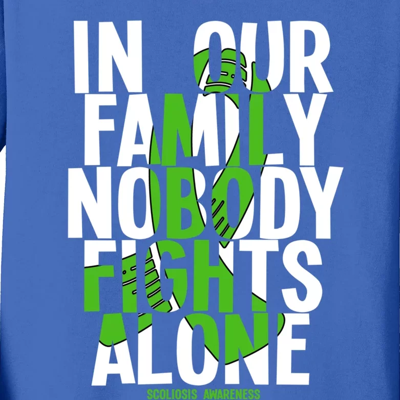 In Our Family Nobody Fights Alone Scoliosis Awareness Cool Gift Kids Long Sleeve Shirt