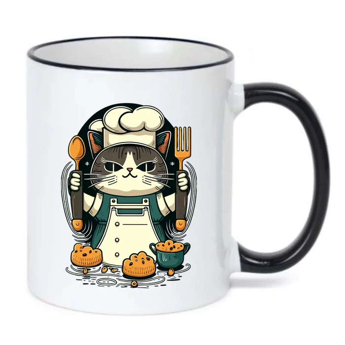 Illustration Of Funny Chef Cat Ready To Cook Black Color Changing Mug