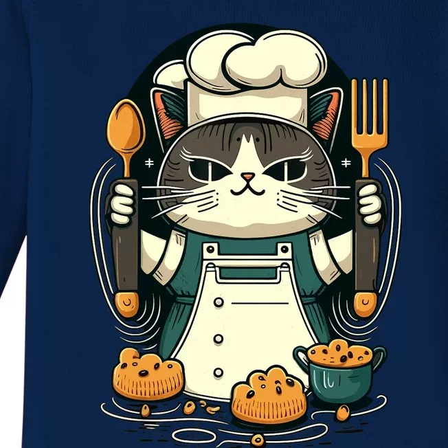 Illustration Of Funny Chef Cat Ready To Cook Baby Long Sleeve Bodysuit