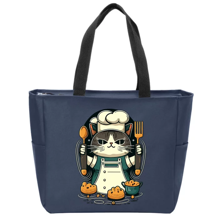 Illustration Of Funny Chef Cat Ready To Cook Zip Tote Bag