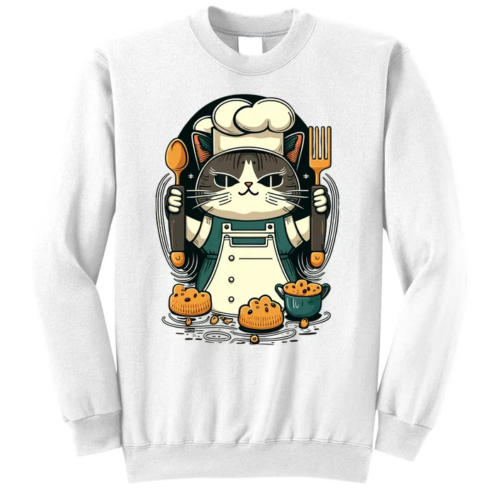 Illustration Of Funny Chef Cat Ready To Cook Sweatshirt