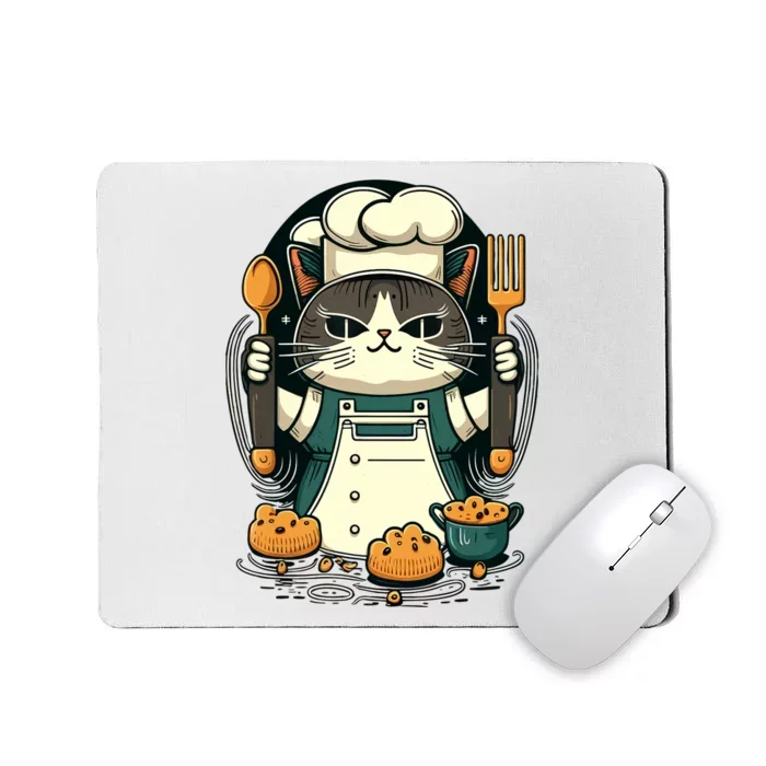 Illustration Of Funny Chef Cat Ready To Cook Mousepad