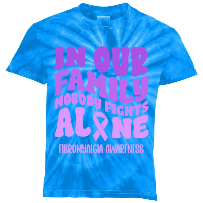 In Our Family Nobody Fights Alone Fibromyalgia Awareness Cute Gift Kids Tie-Dye T-Shirt