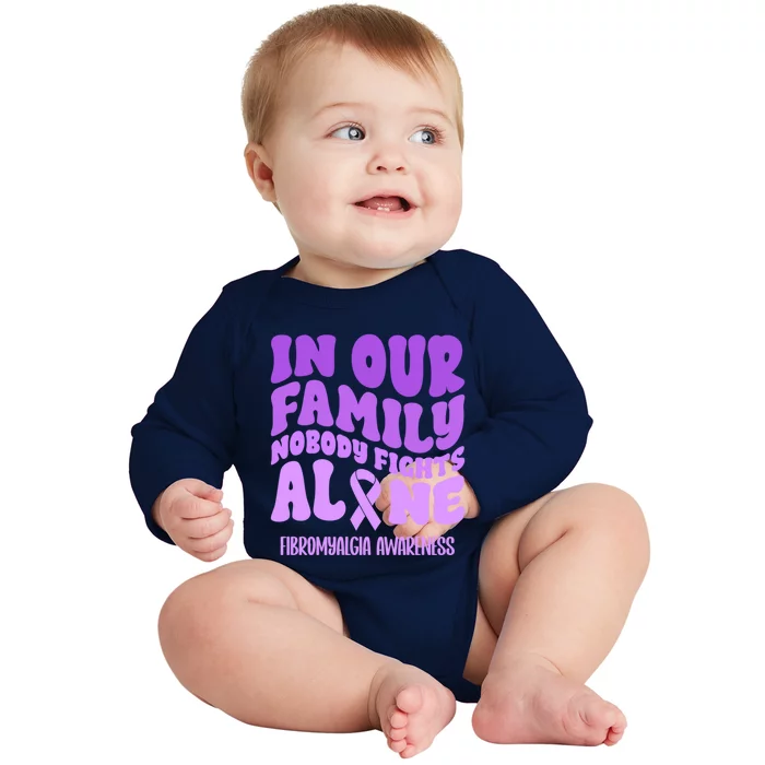 In Our Family Nobody Fights Alone Fibromyalgia Awareness Cute Gift Baby Long Sleeve Bodysuit