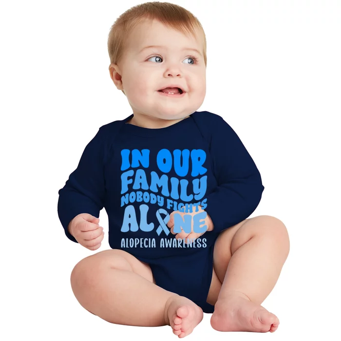 In Our Family Nobody Fights Alone Alopecia Awareness Cute Gift Baby Long Sleeve Bodysuit