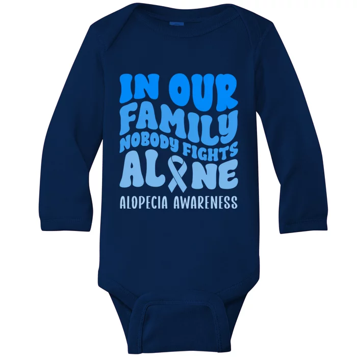 In Our Family Nobody Fights Alone Alopecia Awareness Cute Gift Baby Long Sleeve Bodysuit