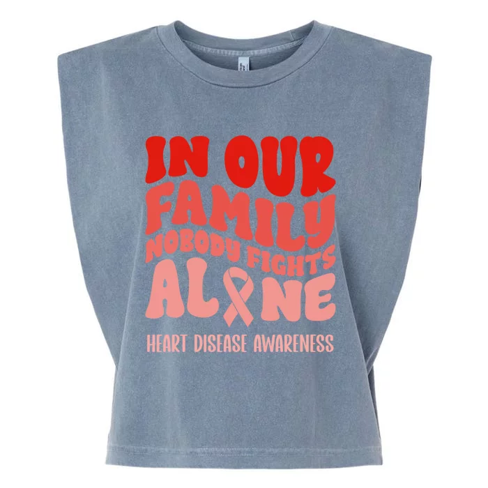 In Our Family Nobody Fights Alone Heart Disease Awareness Cool Gift Garment-Dyed Women's Muscle Tee