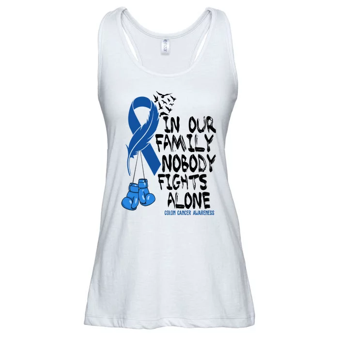 In Our Family Nobody Fights Alone Colon Cancer Awareness Ladies Essential Flowy Tank