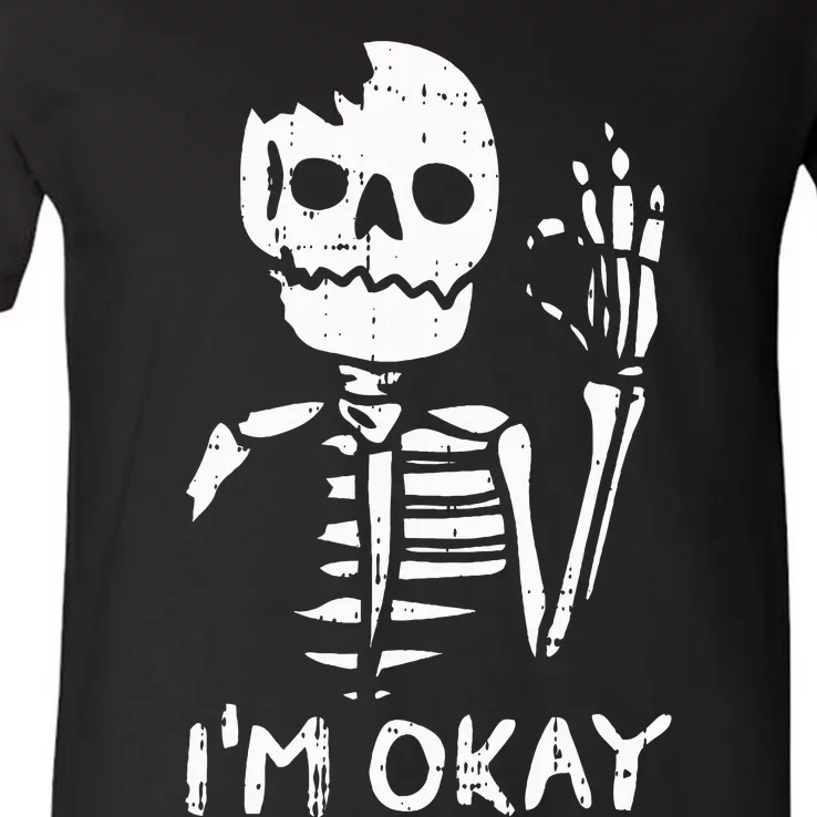 Im Okay Funny Halloween Costume Broken Skeleton Skull V-Neck T-Shirt