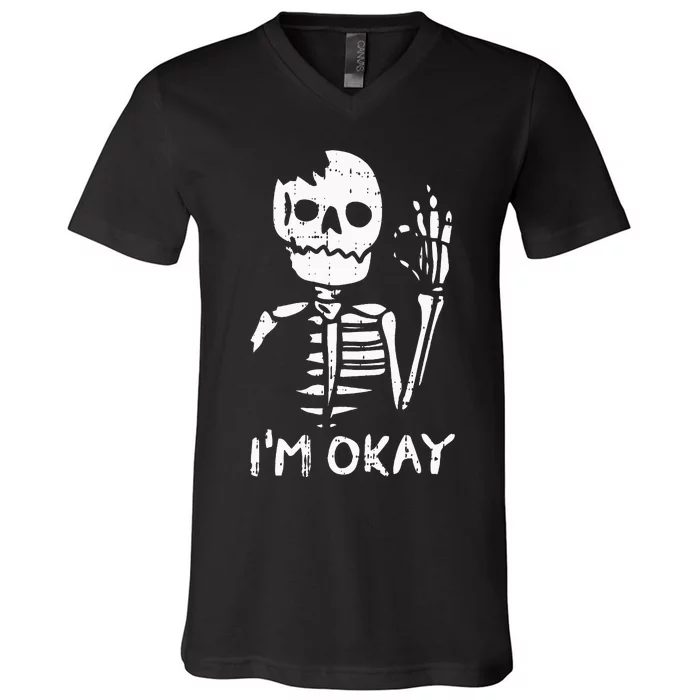 Im Okay Funny Halloween Costume Broken Skeleton Skull V-Neck T-Shirt