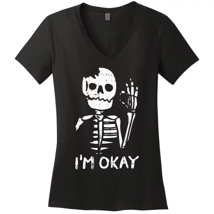 Im Okay Funny Halloween Costume Broken Skeleton Skull Women's V-Neck T-Shirt