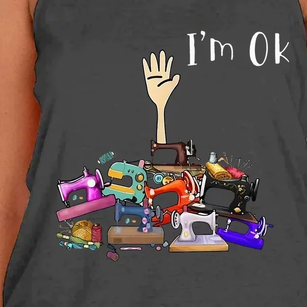 Im Ok Funny Sewing Machine For Sewing Lover Women's Knotted Racerback Tank