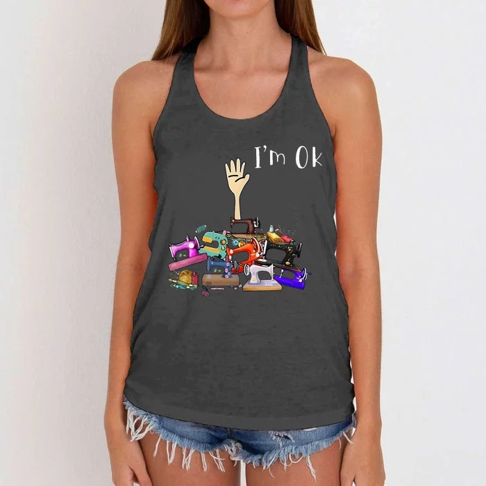 Im Ok Funny Sewing Machine For Sewing Lover Women's Knotted Racerback Tank