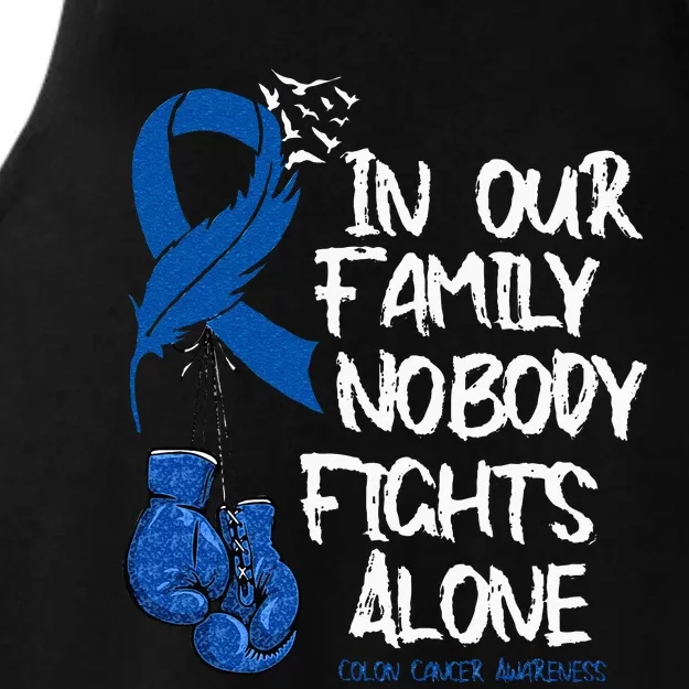 In Our Family Nobody Fights Alone Colon Cancer Awareness Ladies Tri-Blend Wicking Tank