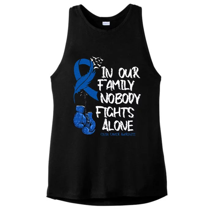 In Our Family Nobody Fights Alone Colon Cancer Awareness Ladies Tri-Blend Wicking Tank