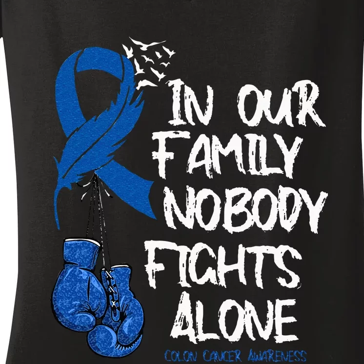 In Our Family Nobody Fights Alone Colon Cancer Awareness Women's V-Neck T-Shirt