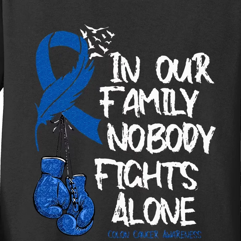 In Our Family Nobody Fights Alone Colon Cancer Awareness Kids Long Sleeve Shirt