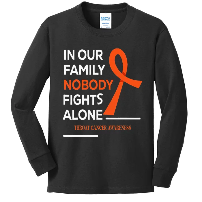 In Our Family Nobody Fights Alone Support Throat Cancer Kids Long Sleeve Shirt