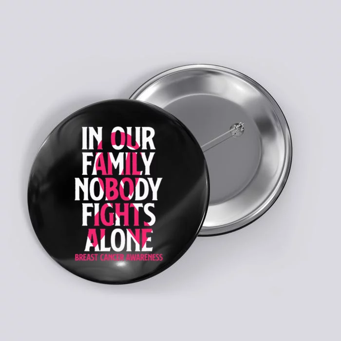 In Our Family Nobody Fights Alone Breast Cancer Awareness Button