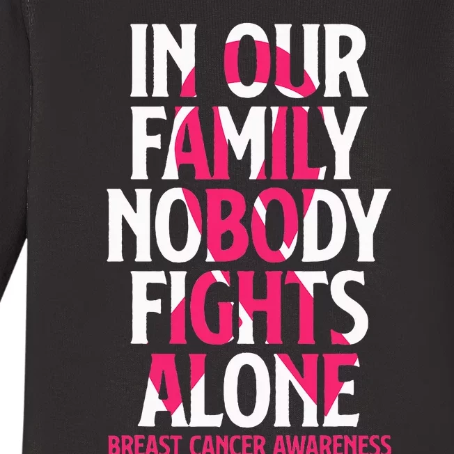 In Our Family Nobody Fights Alone Breast Cancer Awareness Baby Long Sleeve Bodysuit