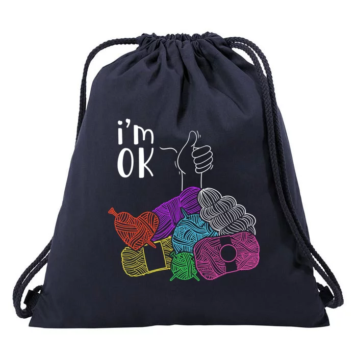 I'm Okay Gift Funny Thumbs Up Crocheting Yarn Lover Crocheter Great Gift Drawstring Bag