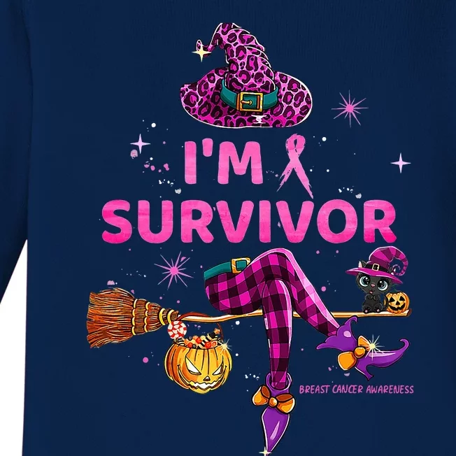 In October IM Survivor We Wear Pink Breast Cancer Baby Long Sleeve Bodysuit