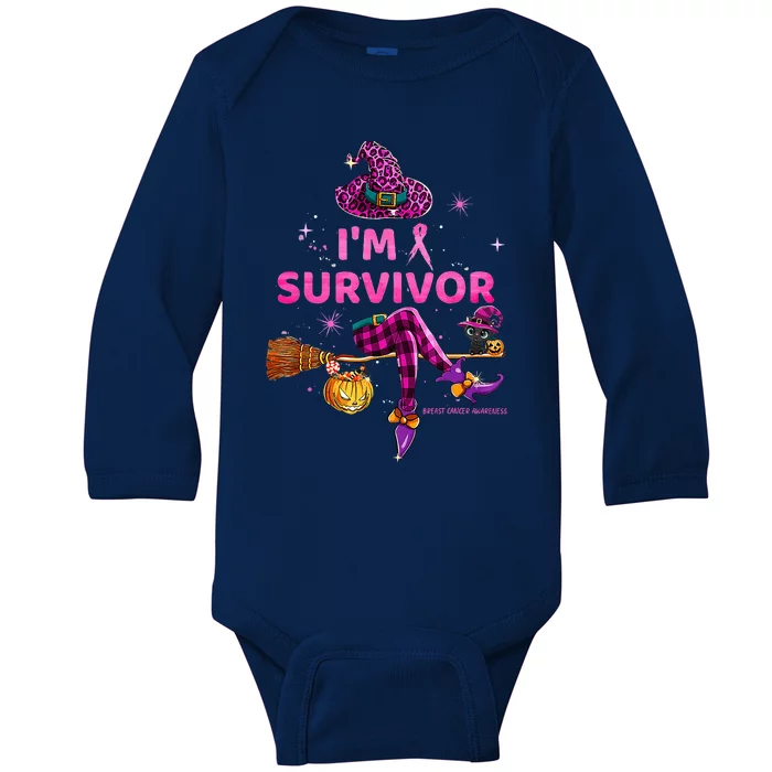 In October IM Survivor We Wear Pink Breast Cancer Baby Long Sleeve Bodysuit