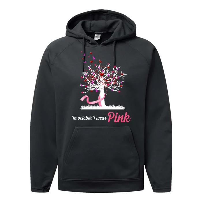 In October I Wear Pink Breast Cancer Tree Of Life Performance Fleece Hoodie